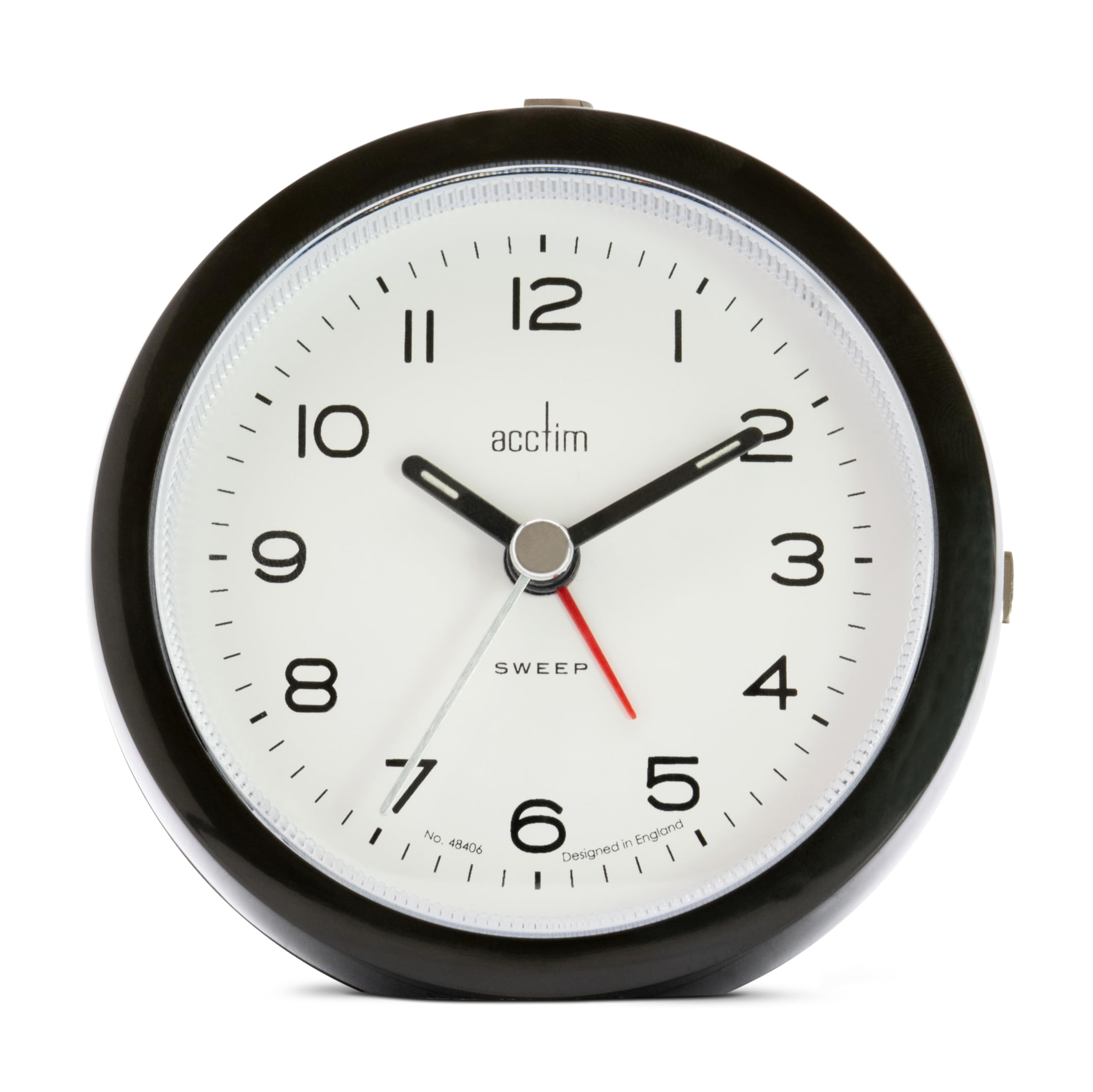 Acctim Neve Analogue Alarm Clock Non Ticking Sweep Quartz Luminous Hands Raven 15803