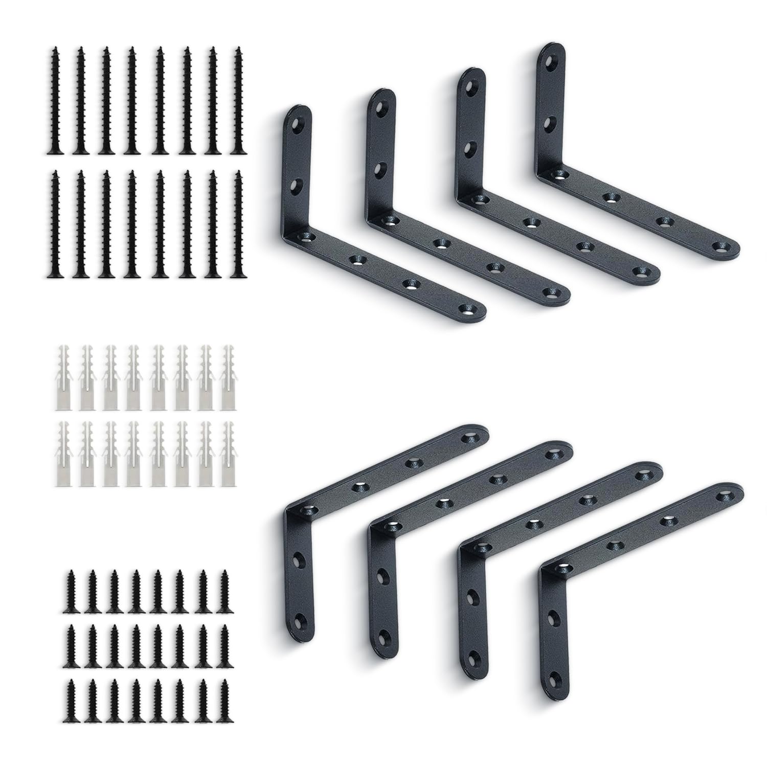 Brackit Heavy Duty Shelf Brackets – 8-Pack with 72-Piece Fixing Set – Black Powder-Coated Alloy Steel Supports for Wall Mounted Shelves, Floating Shelves, Garages, Kitchens, Living Rooms & Workshops — image 1