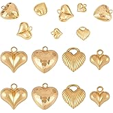 Pandahall 8Pcs 18K Real Gold Plated Heart Charms 3D Love Heart Pendants Metal Tiny Hearts Charm Dangle Charms for Valentine's Day Necklace Earrings Keychains Jewelry Making