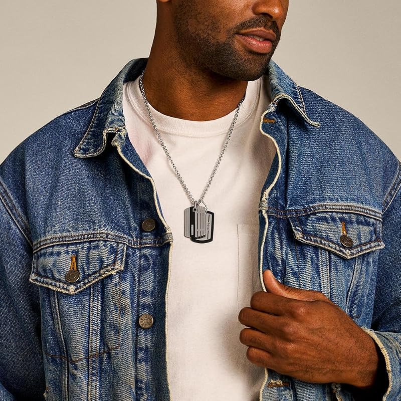 Colar fóssil para vestido masculino, colar prateado em aço inoxidável, jf00494998