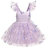 IDOPIP Baby Girls Butterfly Tutu Dress Summer Sleeveless Backless Princess Birthday Party Dresses Ruffle Tulle Sundress 6M-5T