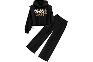 TyeSmo Girls Clothes 2 Piece Outfits Butterfly Print Hoodies Solid Sweatshirts Sweatpants Clothing Sets with Pockets 7-14Y