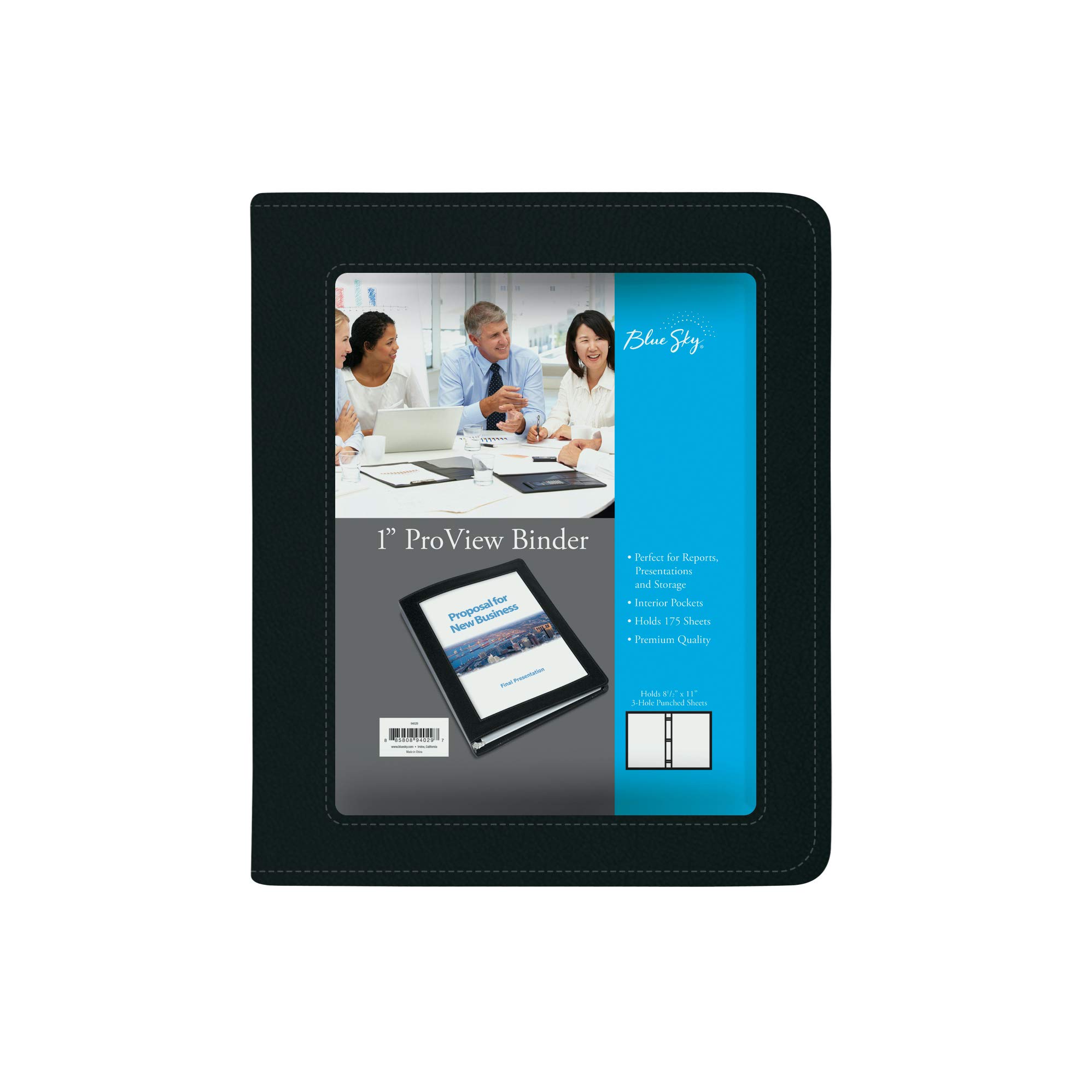 Blue Sky ProView Legacy Black 3 Ring Binder, Letter Size, 1", Textured Faux Leather Cover, Built-in Pockets, Holds 175 Sheets (94029) — image 1