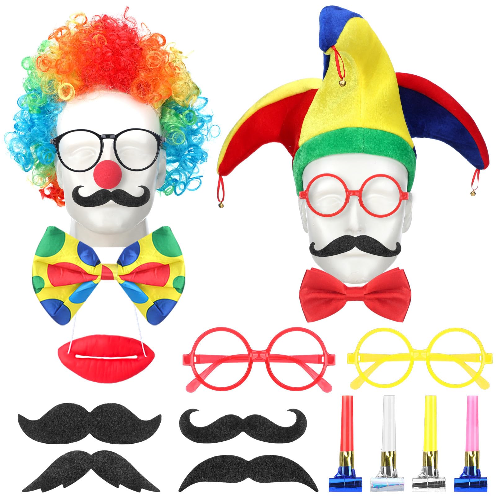 Photo 1 of 26 Pcs Circus Party Accessories Set Clown Photo Booth Props Decoration Clown Hat Cosplay Costume Set Circus Theme Party Photobooth Accessory for Pretend Play Halloween Cosplay Dress up Decoration