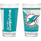 Rico Industries NFL Football Main 16 oz Pint Glasses with Digitally Printed Logo, Practical Set of 2 Classic Drinking Glasses, Dishwasher Safe | NFL Football, Main, Practical Set of 2, Dishwasher Safe