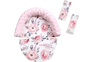 SWESEN Baby Carseat Headrest, Mink Baby Head Support Girls, Floral Infant Car Seat Insert, Newborn Cushion for Strollers, Pink Flower