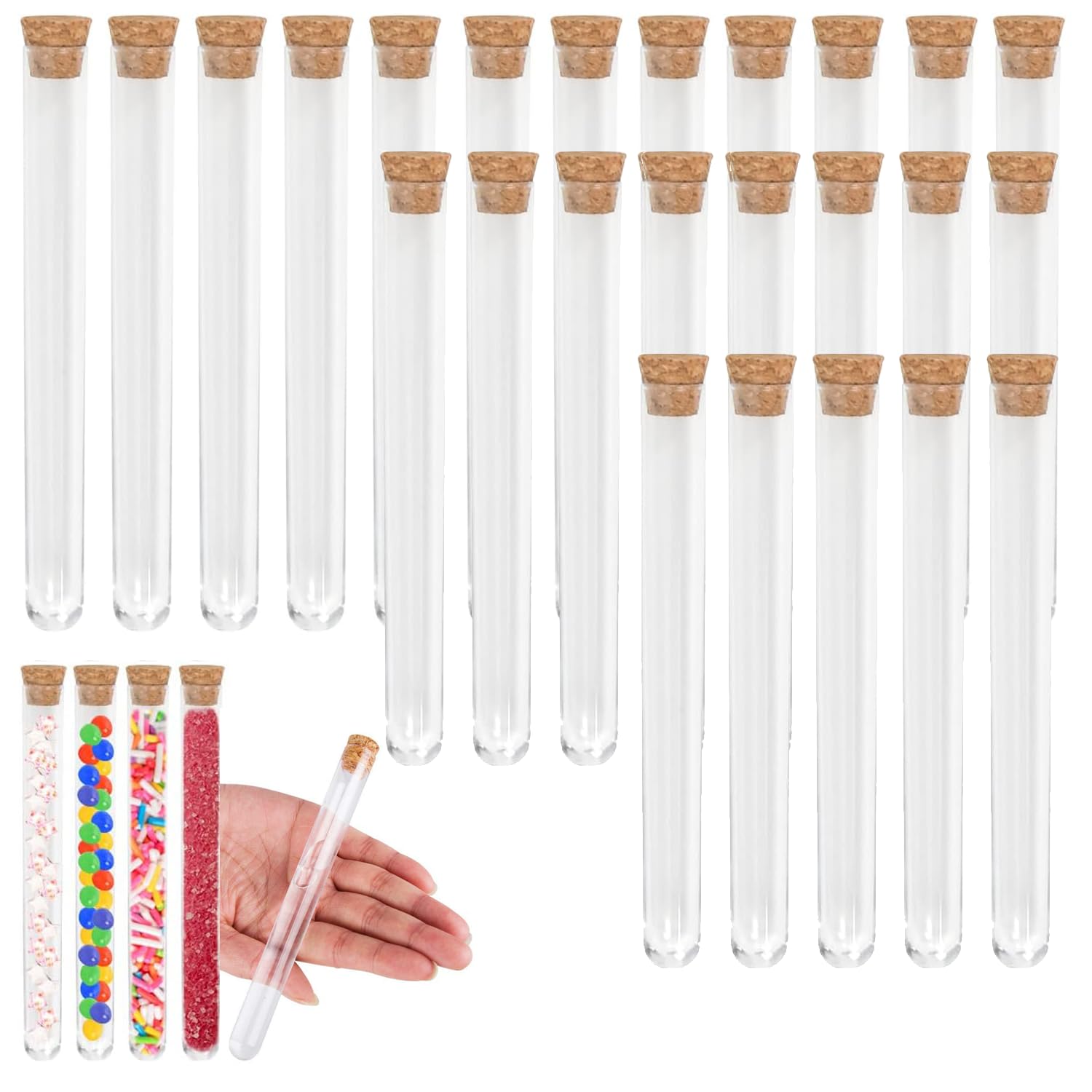 Norhogo 25Pcs 10 ml Clear Test Tubes Transparent Storage Tube Clear Plastic Test Tubes With Cork Stoppers, with Cork Stoppers Tubes for Jewelry Seed Beads Powder Spice Liquid Storage