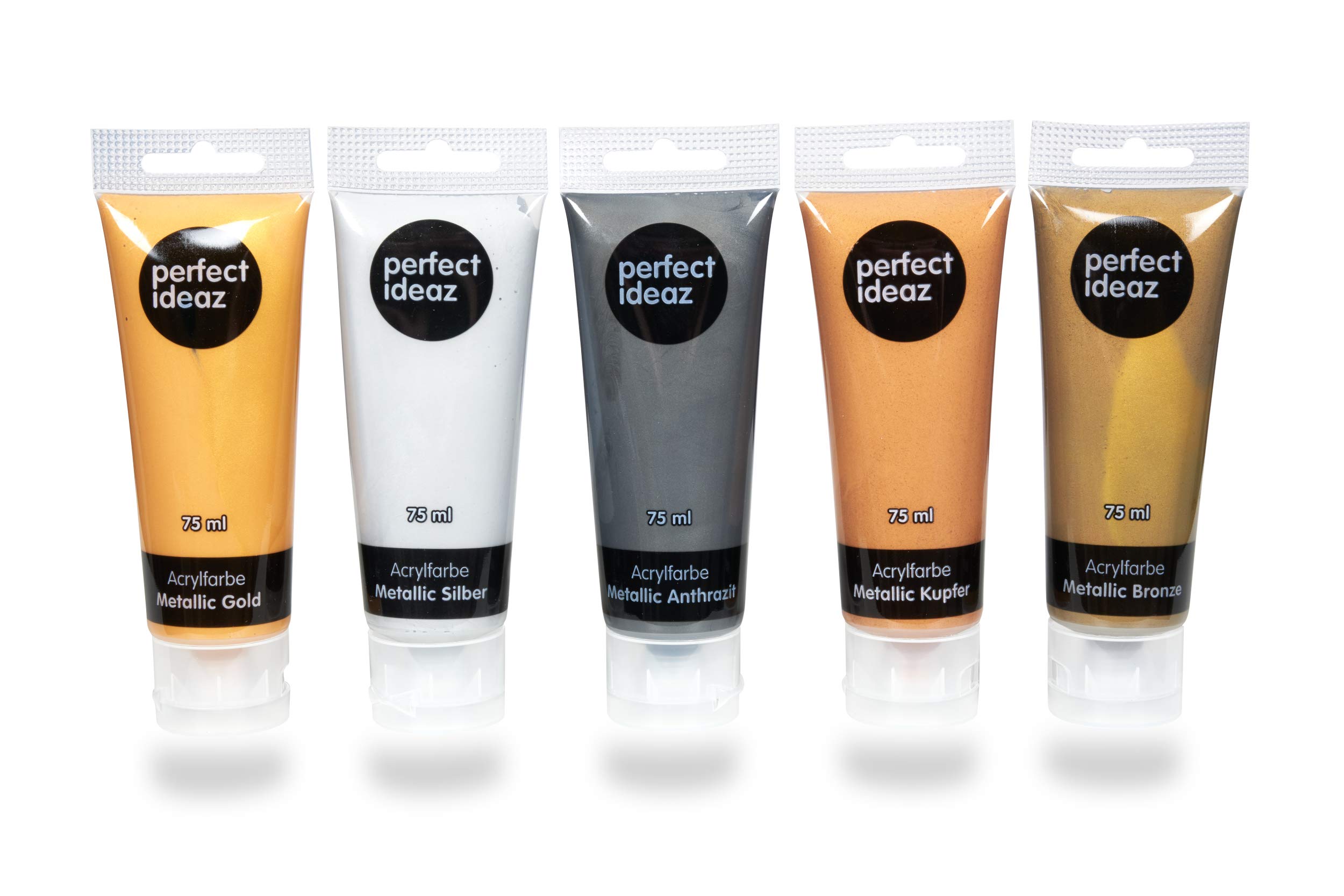 perfect ideaz 5 tubes of metallic acrylic paints, each 75 ml (375 ml), 5 different creative