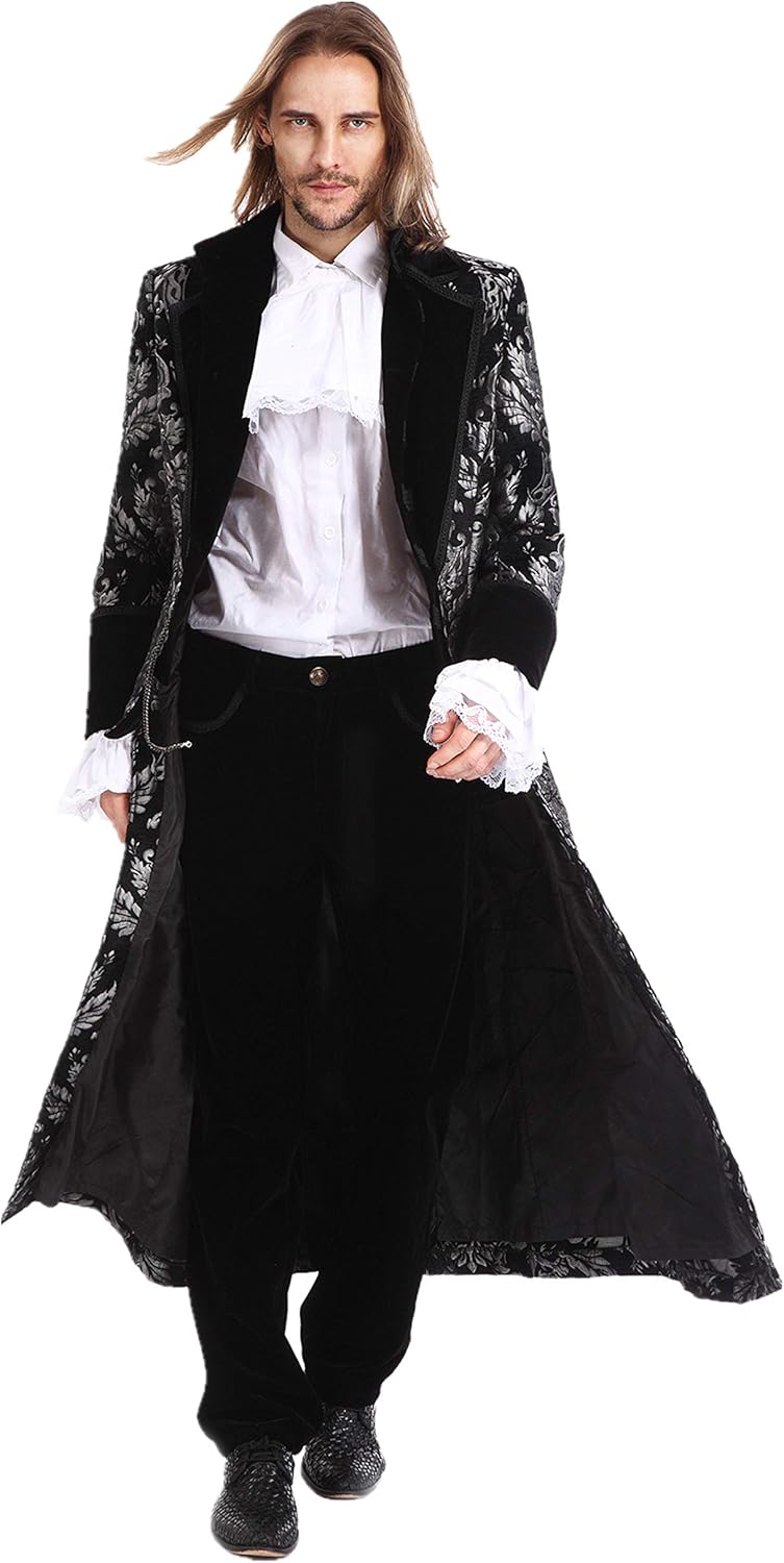 Pentagramme Men Gothic Vintage Long Tailcoat Masquerade Party Wedding Jacket: Clothing