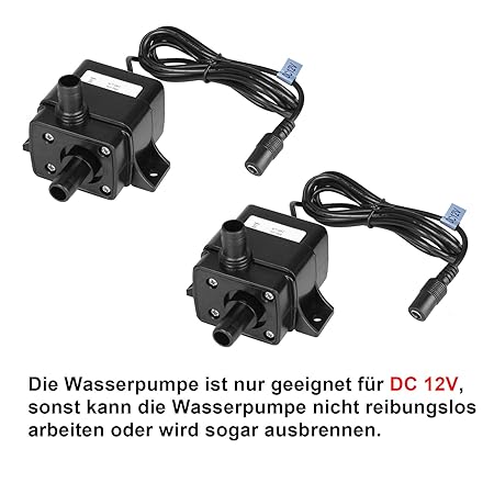 TSSS 2 Stück DC 12V Brushless Mini Wasserpumpe 240L/H 4.8W Submersible Tauchpumpe Amphibisch Aquarium Gartenteich Fall Fisch 