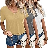 Womens Summer Tops Short Sleeve T Shirts V Neck Women Tops Loose Casual Tee Trendy Clothes