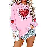 YALUCOR Valentines Day Sweatshirts for Women Valentine Sweatshirt Love Heart Graphic Pullover Tops Casual Tops