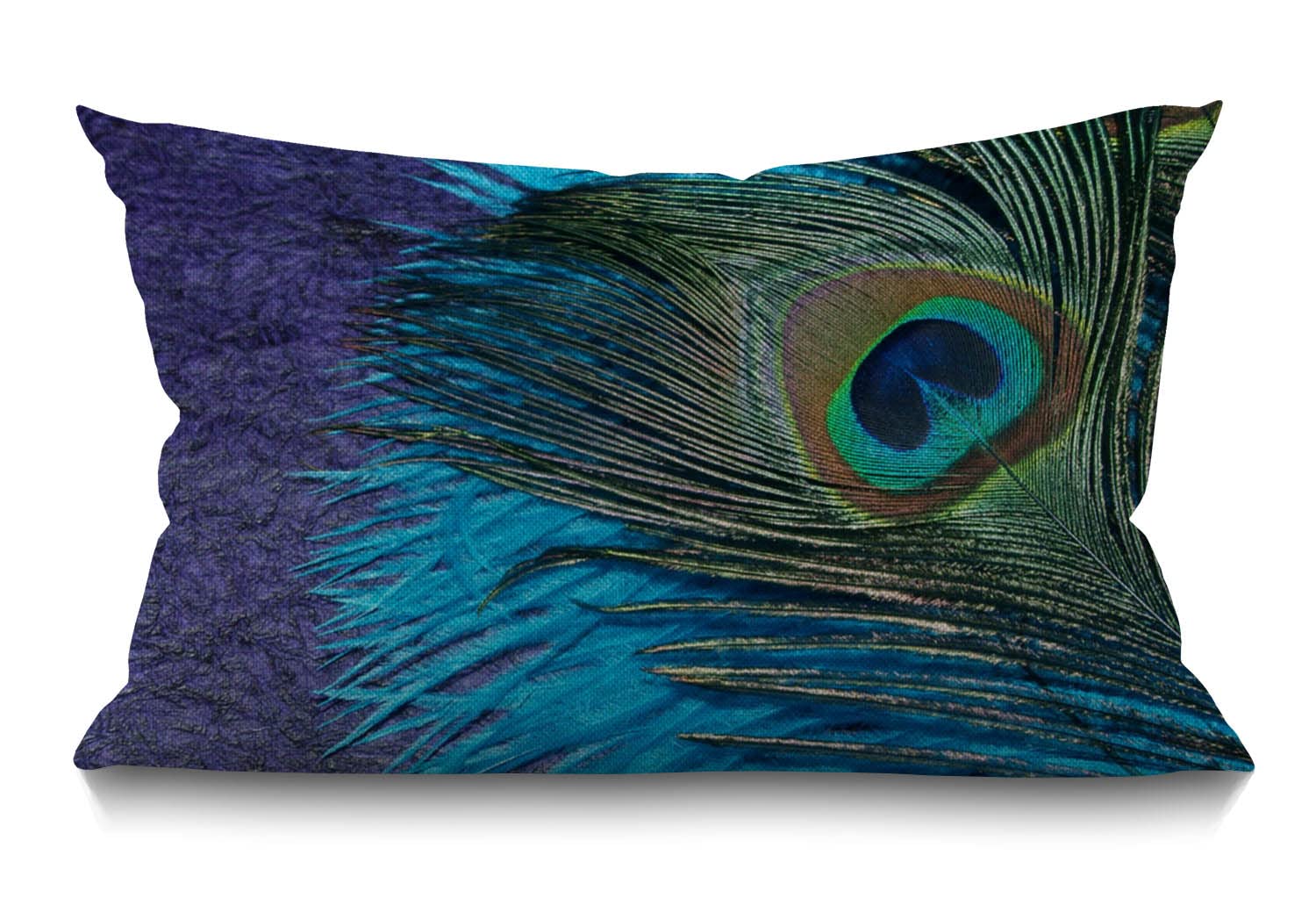 BGBDEIA Cushion Cover Farmhouse Purple and Teal Peacock Decorations Pillow Cover Case for Sofa Couch Cotton Linen 30 x 50 cm 12x20 Inches