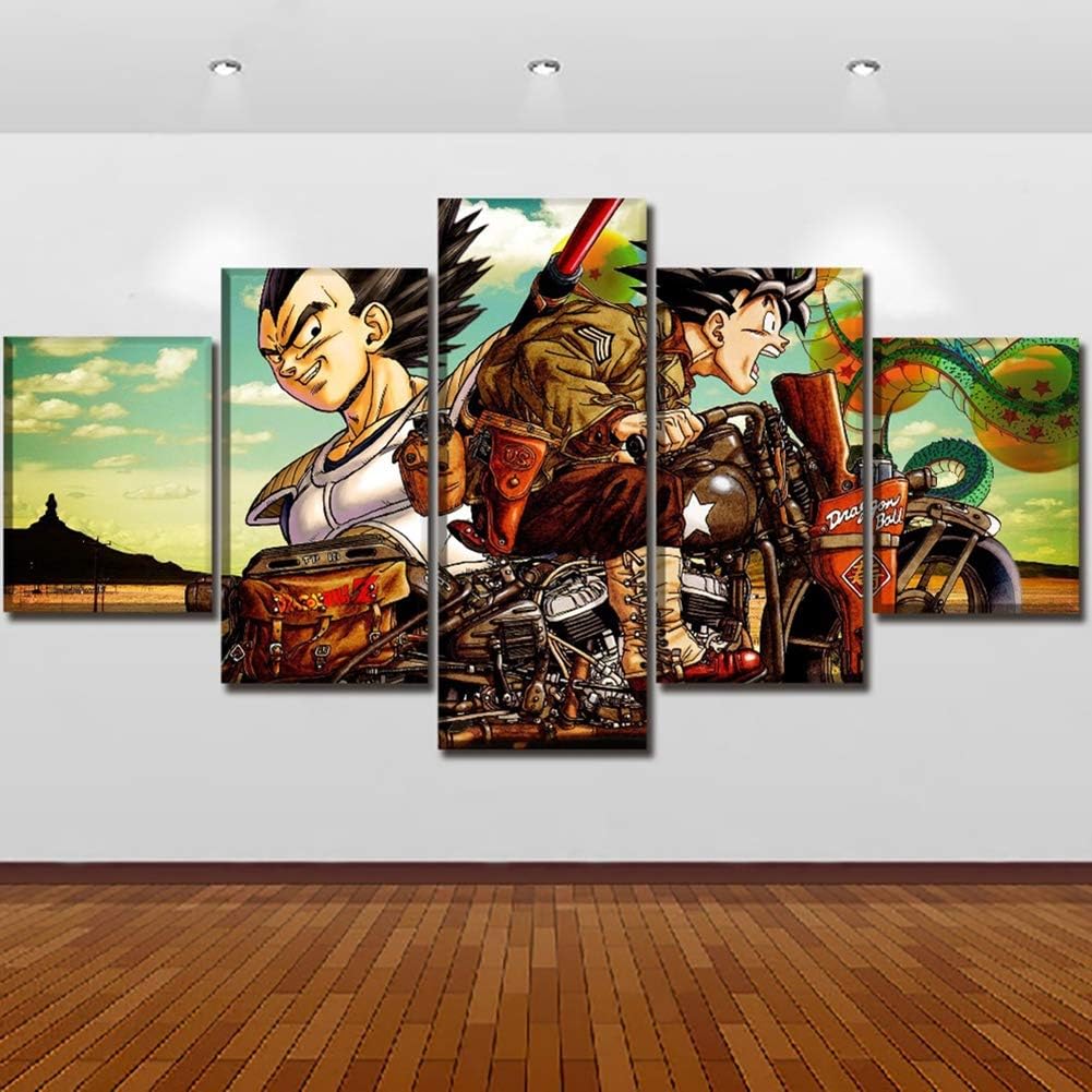 QJXX 5 Pcs Print on Canvas Artwork Goku and Vegeta IV Riding a Motorcycle Giclee Abstract Oil Paintings Funny Canvas Prints Wall Art for Living Room,A,30cm40x2+30x60x2+30x80x1