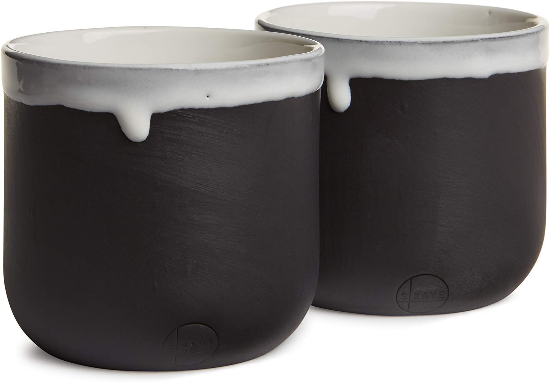 A Pair of coffee/latte/cappuccino cups. handmade, porcelain. stackable. 10oz. no handle. (2 cups) (Black)