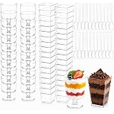 Oojami 320-Pack 5 oz Mini Plastic Dessert Cups with Spoons | Clear Assorted Design, Square &amp; Round Shapes, Yogurt &amp; Parfait Use, Goblet-Shaped Bowls, Party Appetizer Cups