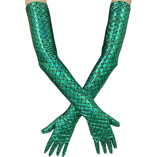 IEFIEL Gants Longs Sans Doigts Sirène Écailles - Accessoire Halloween Cosplay Princesse