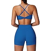 ABOCIW Workout Sets for Women 2 Piece V Neck Twist Back Sports Bra High Waist Biker Shorts Yoga Outfits