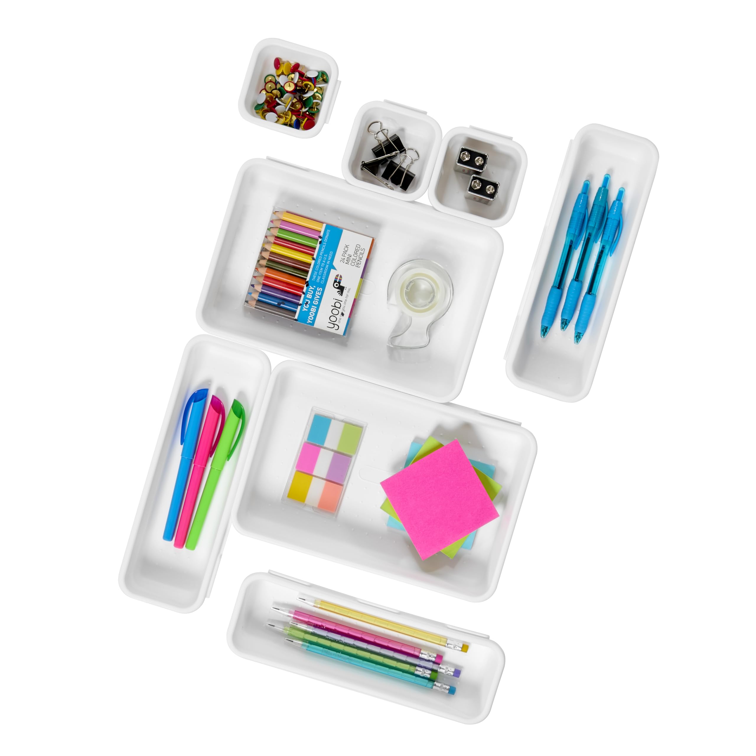 madesmart 8-Piece Interlocking Bin Pack Customizable Multi-Purpose Drawer, One Home Organization, BPA Free, White, 8 Count