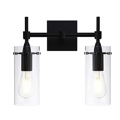 Buy Effimero Black Bathroom Vanity 2 Light Fixture Modern Over Mirror Lighting With Clear Glass Shades Online In Indonesia B01cyu1q9c