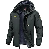 TBMPOY Men's Winter Jackets Skiing Waterproof Snow Thick Fleece Lined Hooded Utility Cold Weather Warm Outdoor Ice Work