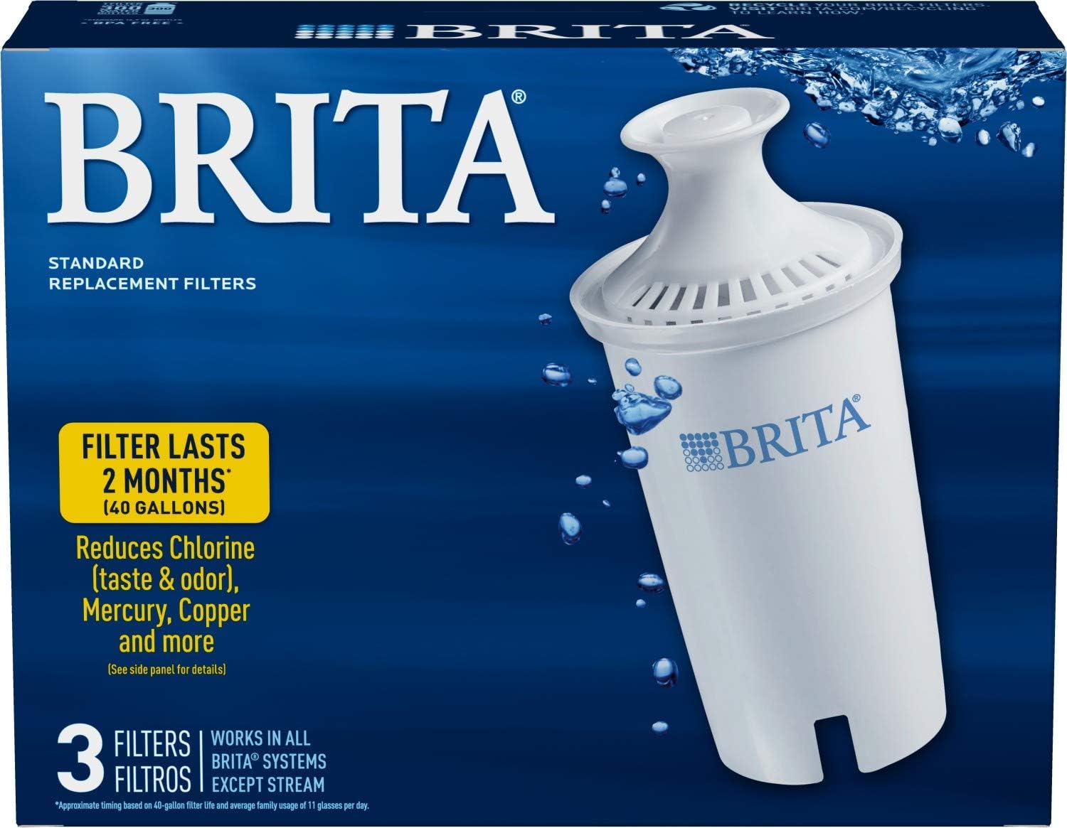 Brita Water Replacement Filters for Pitchers and Dispensers, 3 Count, White: Pitcher Water Filters: Kitchen & Dining