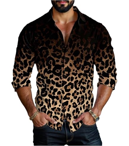 Amazon.com: VIPWOLF Men's Leopard Print Shirts Cheetah Long Sleeve