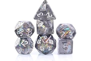 UDIXI Polyhedral Dice Set D&D, 7PCS Grey DND Dice Filled with Laser Paper for Dungeons and Dragons Role Playing Game MTG,Pathfinder