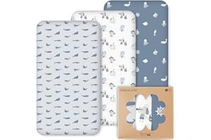 CIVARUA KIDS Nap Mat Sheet 47"x24", 3 Pack Blue Ocean Sailor Baby Crib Sheets Fitted Elastic Corners, Preschool Day Care Rest Mat Cover, Soft Breathable - Compatible with Regalo My Cot, Joovy Travel Cot