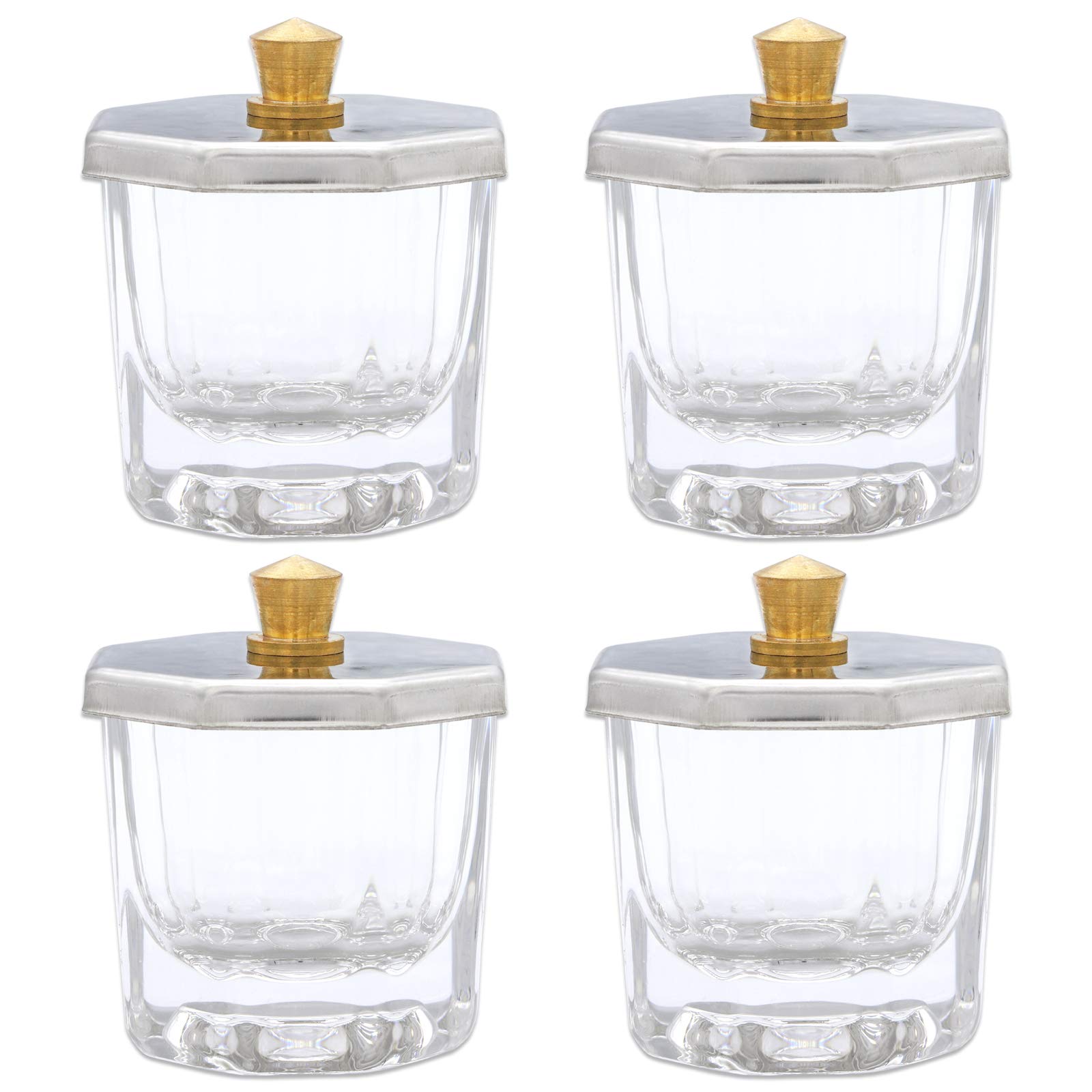 Beauticom Crystal Glass Dappen Dish for Acrylic Nail Dip Powder, Monomer, and Nail Polish Remover (Octagon Shape w/Stainless Steel Lid, 4 Pieces) - Image 6