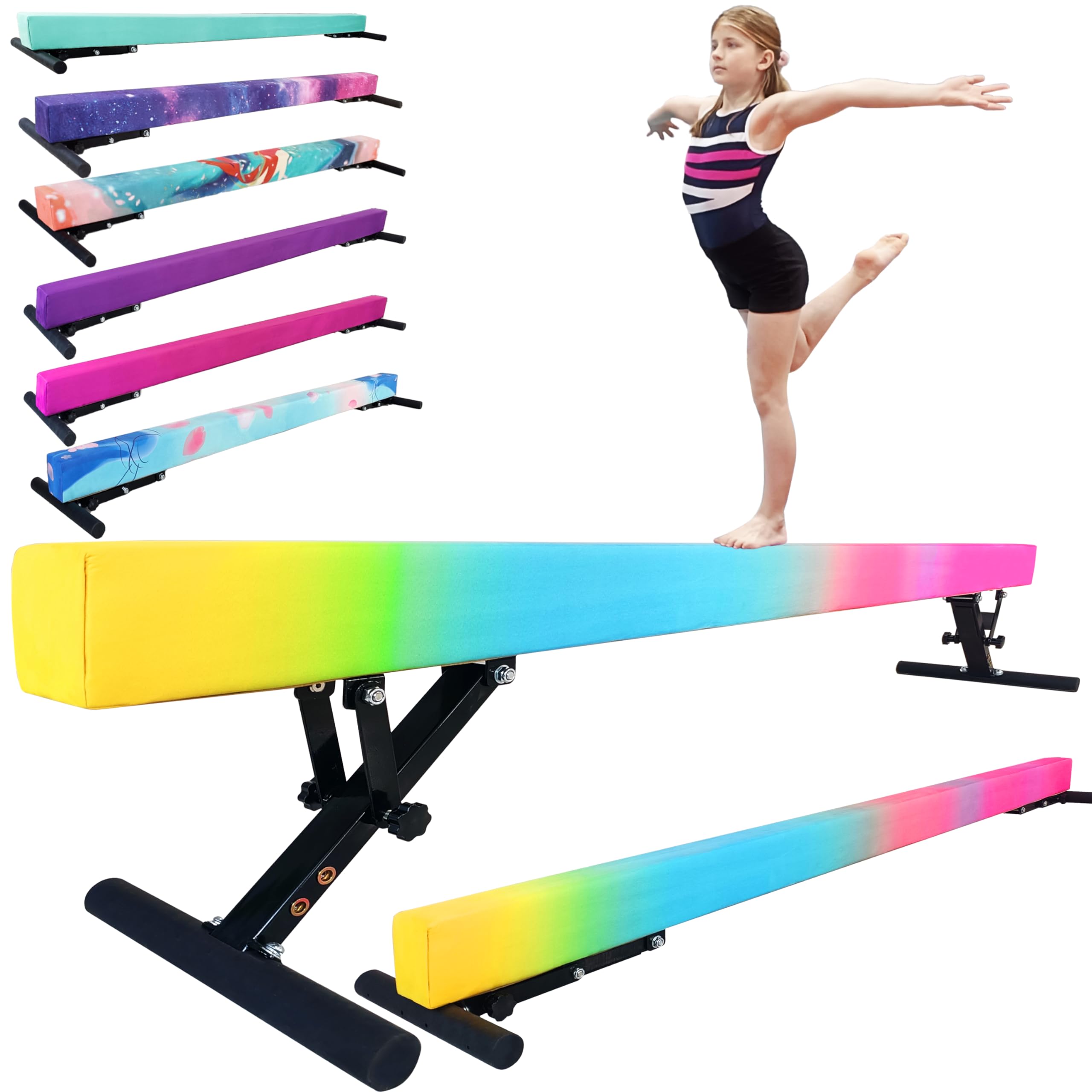 Photo 1 of FC FUNCHEER Adjustable balane Beam for Kids - 8FT Gymnastics Beam - high and Low Floor Beam for All Gymnastic Levels-Professional Gymnastic Equipment for Home and Gym Center (Gradient Rainbow, 7"-17")