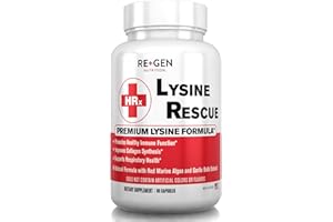 Re+Gen Nutrition Lysine Rescue, Amino Acid Supplement for Stronger Immune Health & Collagen Synthesis in Women & Men, Promotes Lips & Skin Health, Natural, Pure L-lysine, 90 Capsules, 45 Day Supply