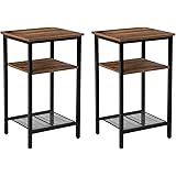VASAGLE Nightstands Set of 2, 3-Tier End Table, Side Desk for Small Space in Living Room, Bedroom, Steel Frame, Easy Assembly