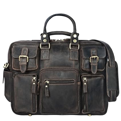 STILORD Discovery Big College Bag University Teacher School Business Office Laptop 15.6 Compartment Vintage Leather, Colour: Dark - Brown