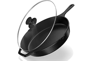 Utopia Kitchen Saute Fry Pan Pre-Seasoned Cast Iron Skillet With Lid, Nonstick Frying Pan, Cast Iron Pan - Safe Grill Cookware for Indoor & Outdoor Use - 12 Inch