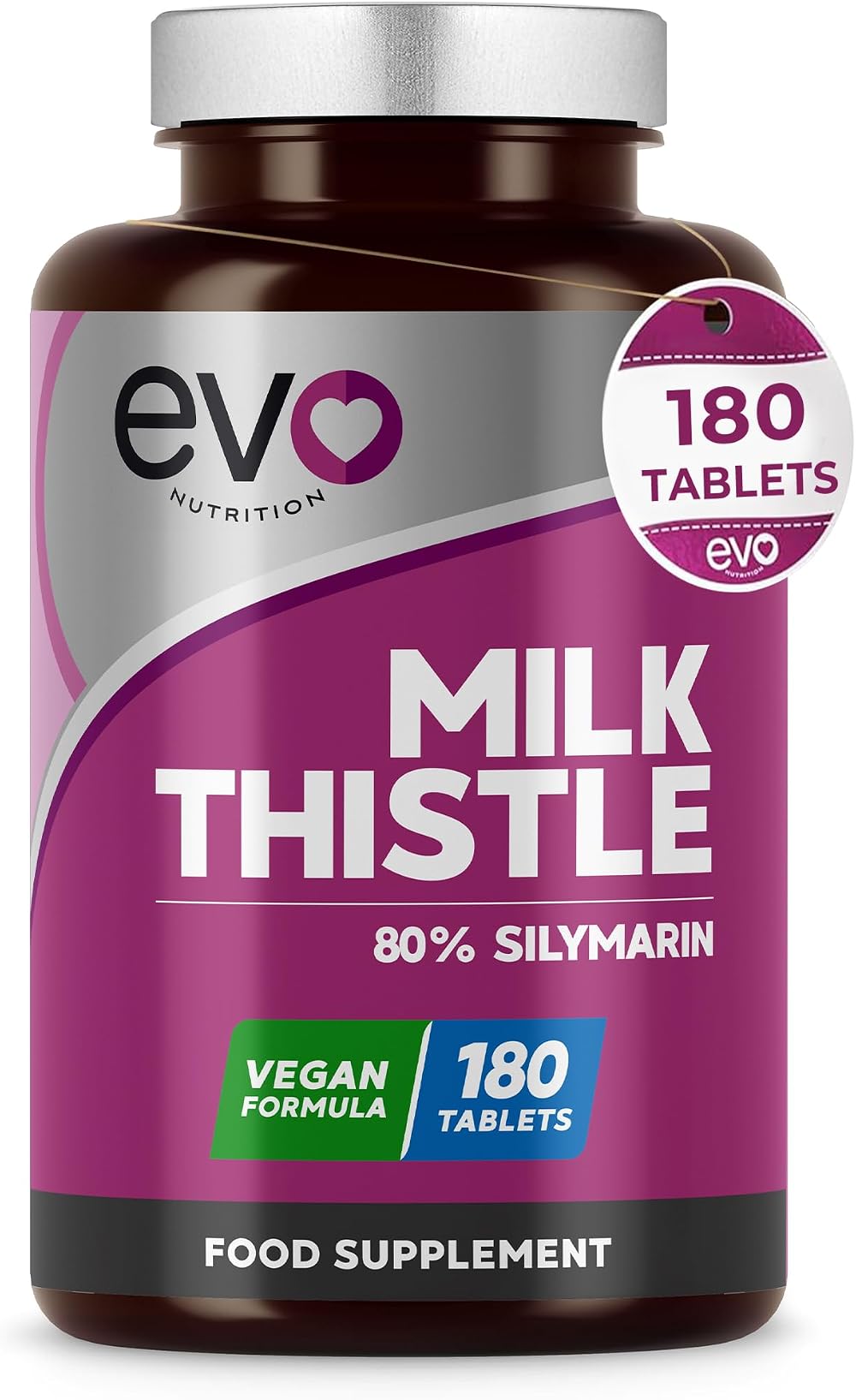 EVO Nutrition Milk Thistle Tablets 80% Silymarin 180 Vegan UK Made