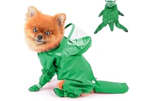 PAIDEFUL Small Dog Full Body Coverage Raincoat Solid Four-Leg Onesie Rain Jacket Waterproof Hoodie Puppy Clothes Button Lightweight Cats Costume, Green, XL