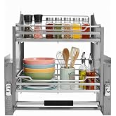 LlyueIo 2 Tier Cabinet Pull Down Shelf 600mm Adjustable Pull Down Organizer for Kitchen