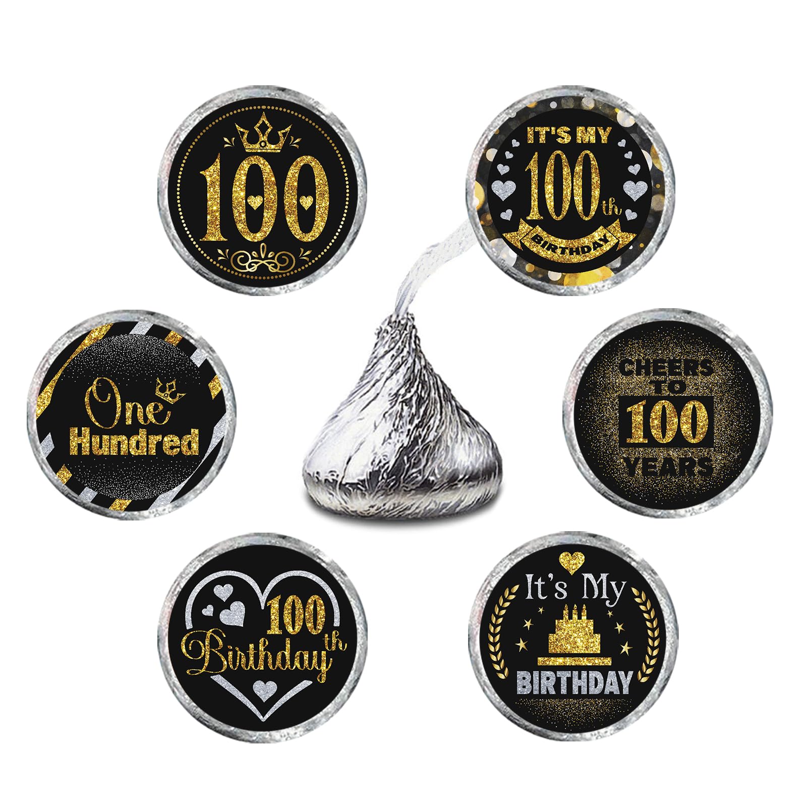 Photo 1 of 100 Years Old Round Candy Sticker - 100th Birthday Party Decor-Black Gold - Round Candy Sticker Party Favors - Labels Fit Chocolate Candy.5 Sheet of 150