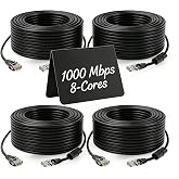 GWFIBER Cat5e Ethernet Cable 100ft,100 ft PoE Cable with RJ45 Male to Female &amp; Waterproof Coupler, 1Gbps High Speed LAN Network Cable Compatible with Cat5 - Indoor IP Camera, Router - Black(4-Pack)
