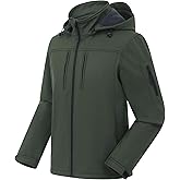 CREATMO US Men's Softshell Military Jacket With Removable Hood, Fleece Lined and Water Repellent Outdoor Reflective Coat