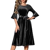 HomRain Women's Long Sleeve Velvet Midi Dresses for Wedding Guest Church Formal Winter Christmas Cocktail Party