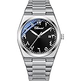 MASTOP Arabic Dial Men's Quartz Watch Silver Stainless Steel Luminous Waterproof Business Casual Wristwatch with Date Display