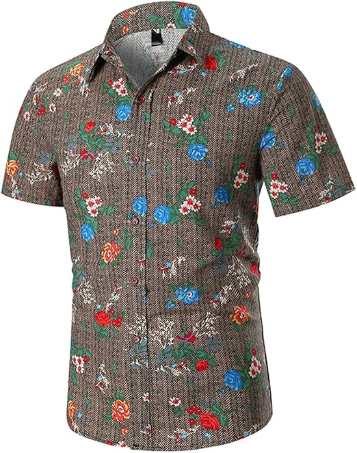 EverNight Herrenhemd klassisch Lässige Mode Blumendruck Kurzarmhemd
