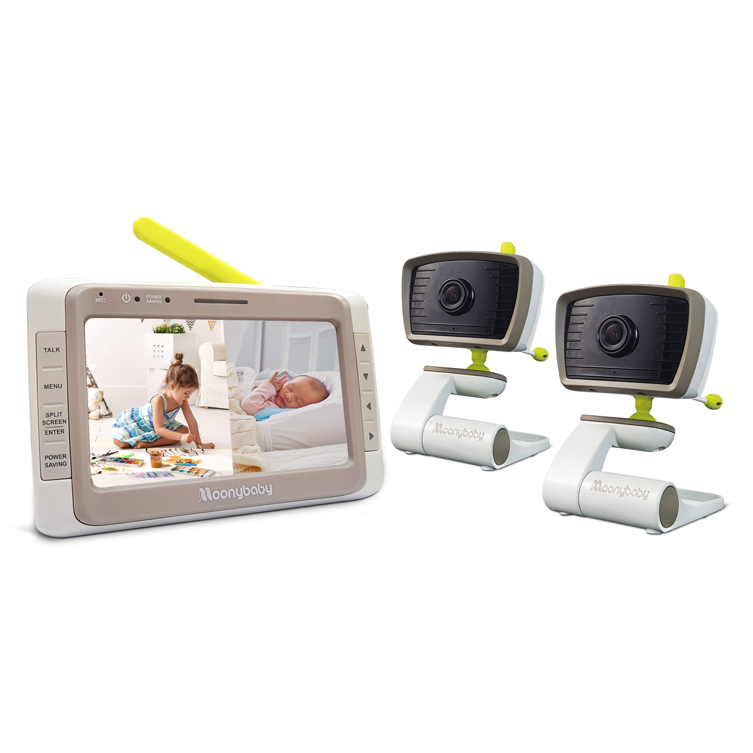moonybaby Split 50 Baby Monitor with Camera and Night Vison, 5" Split Screen - Wide-Angle, Wireless, 2-Way Audio & Long Range, Temperature Sensor, VOX Mode & Long-Life Battery - 2 x Cameras, Indoor