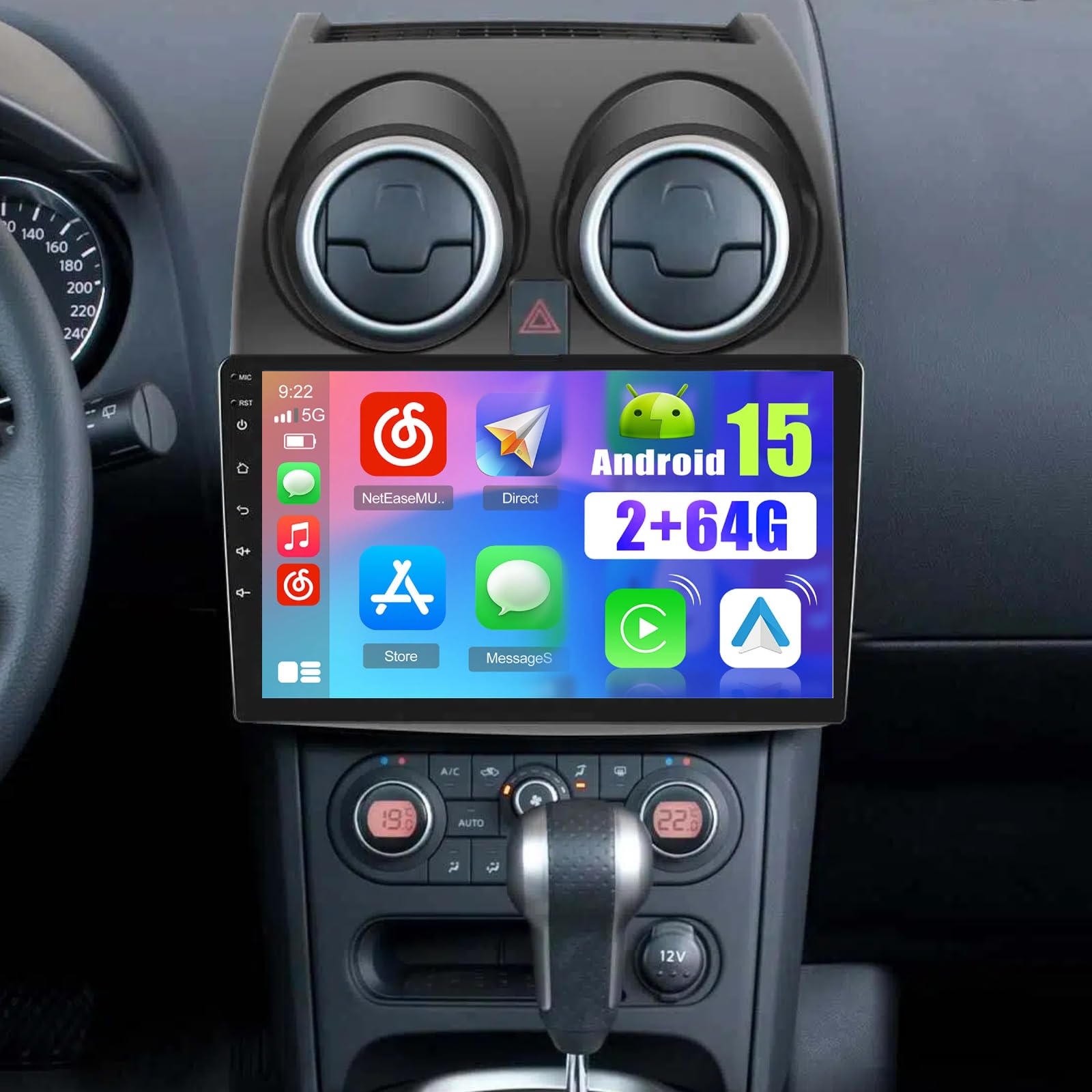 2G+64G for Nissan Qashqai 2006-2016 Radio,Android 15 Car Stereo Wireless Carplay Android Auto HiFI, 9 Inch Touchscreen Stereo Bluetooth WiFi GPS Navigation FM RDS SWC EQ +Free Cam