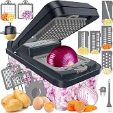 12-in-1 Vegetable Chopper with 7 Blades, Food Veggie Cutter, Mandoline Gray | Kitchen Slicer Dicer for Onion, with Food Container, Finger Guard for Chopping, Slicing, Shredding, and Mincing,Non-slip Base
