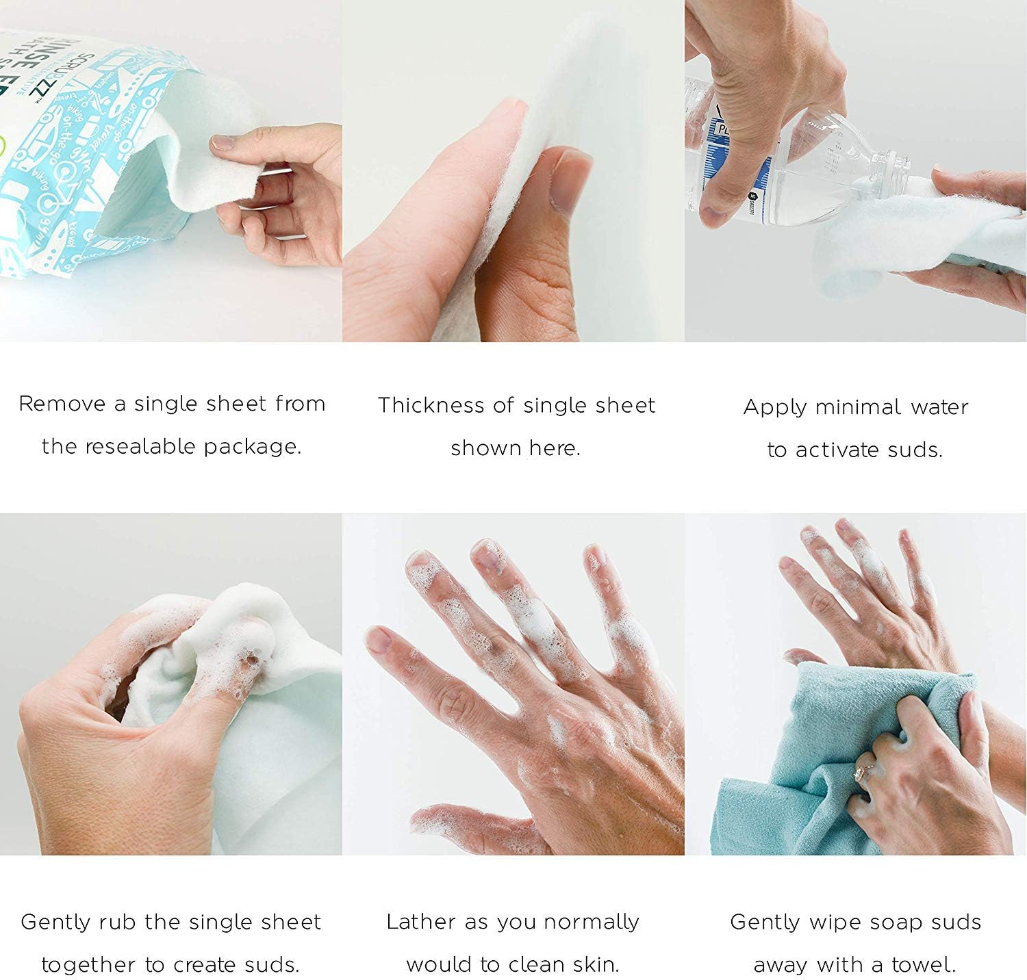 Scrubzz Disposable No Rinse Bathing Wipes - 25 Pack - All-in-1 Single Use Shower Wipes, Simply Dampen, Lather, and Dry Without Shampoo or Rinsing: Health & Personal Care