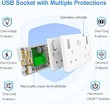 Ricokey Double Plug Socket with USB C 2 USB Ports 13A White 2 Gang view 2