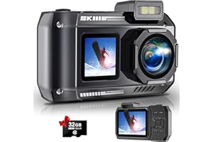 TUPSIO 5K UHD Rugged Waterproof Dustproof Shockproof Digital Camera with 32GB Card 70MP Autofocus Dual-Screen Selfie 33FT Underwater Camera for Snorkeling Point and Shoot Digital Camera SOS Light (Black)